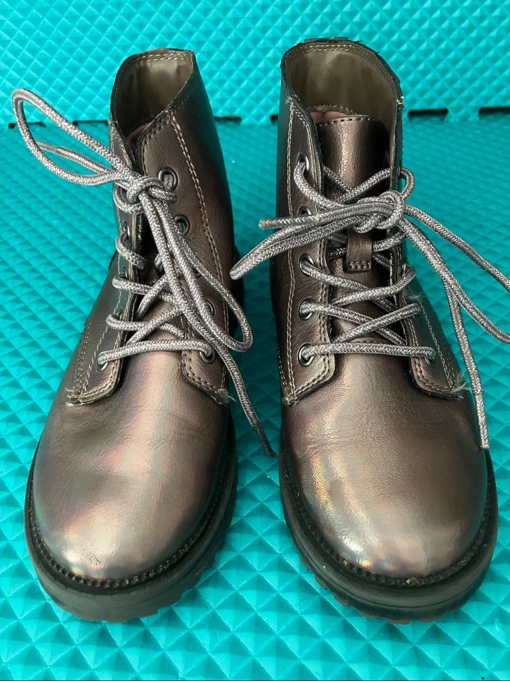 OLD NAVY Big Girls Faux-Leather Lace-Up Combat Boots | 1